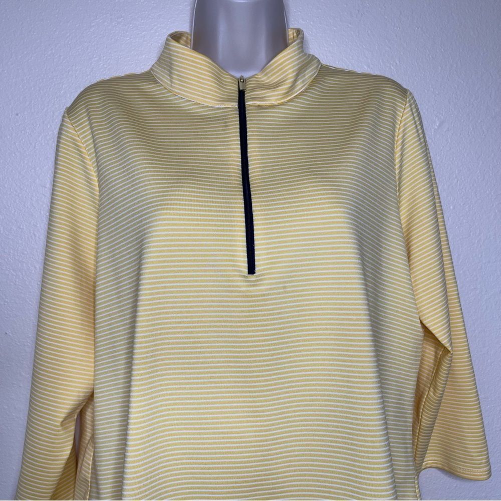 Chicos Zenergy Yellow White Stripe 1/4 Zip Pullover Top Women Size Large 12/14 - Picture 3 of 12